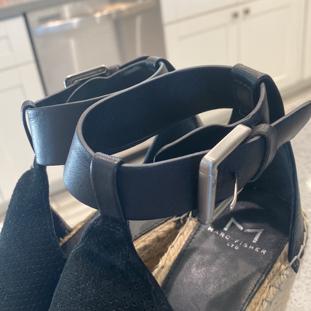 Marc Fisher Black Suede Espadrille Wedge Sandals - Picture 5 of 8